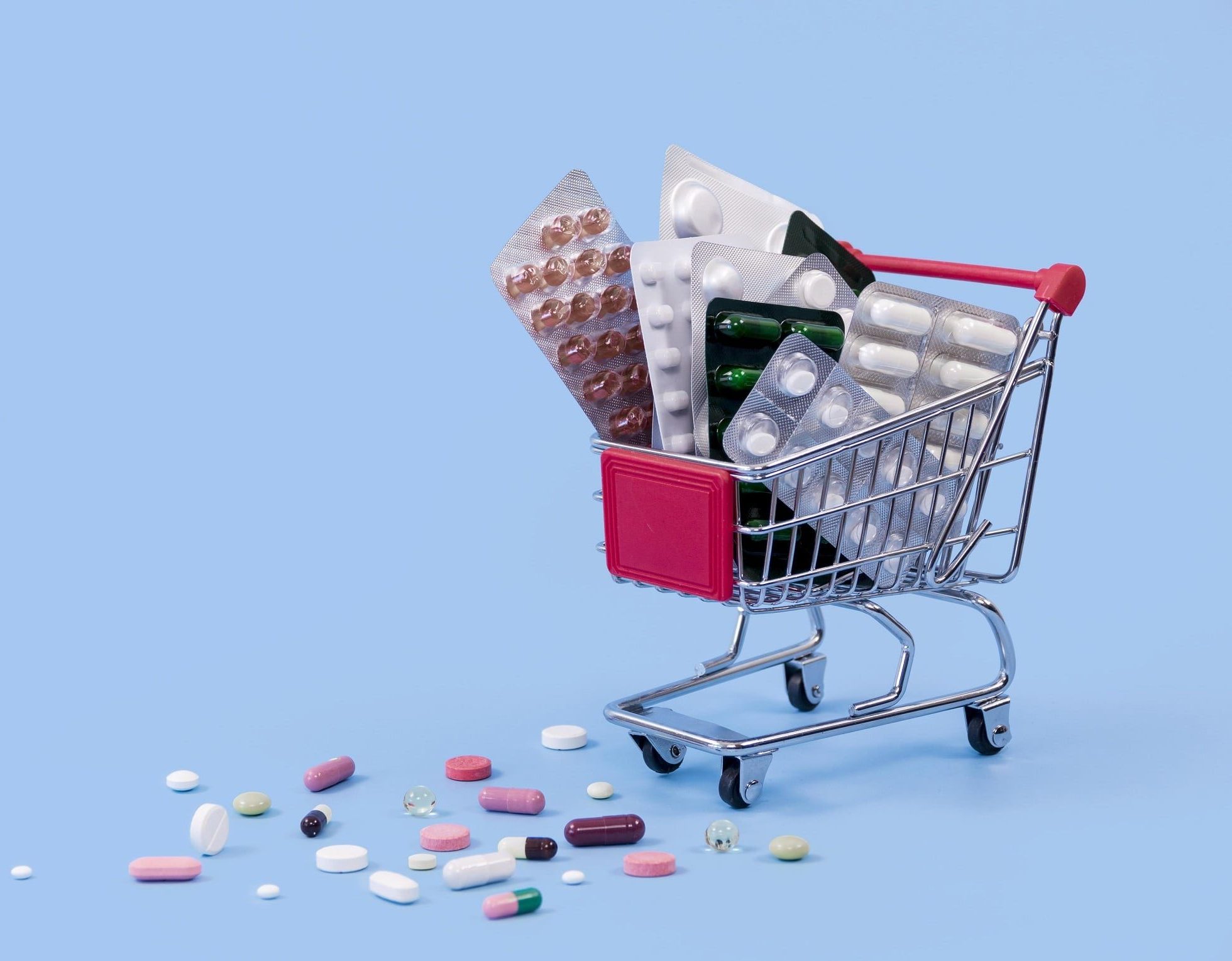 Pharmacy shopping cart and medication